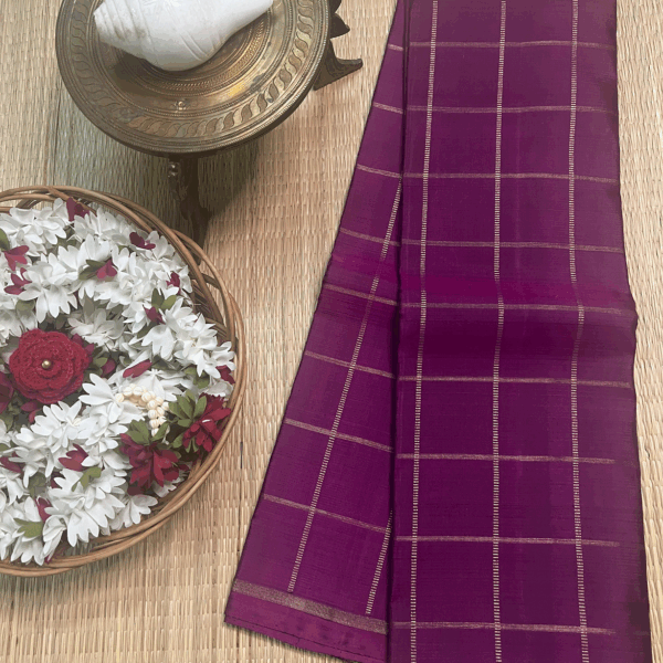 Traditional kanchipuram silk saree in kattam design - Navapazhlam colour