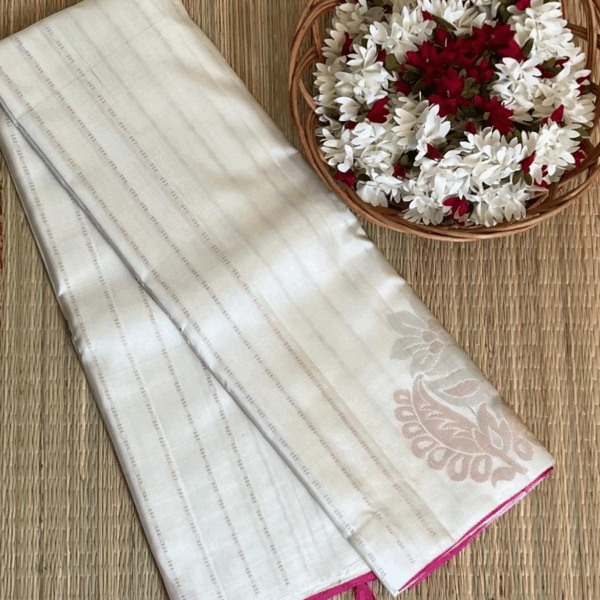 Cream with dark pink combination soft silk saree