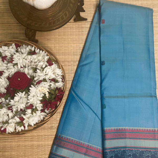 Korvai design kanchipuram silk saree with thread work
