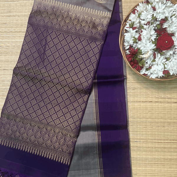 Ash with violet combination soft silk saree