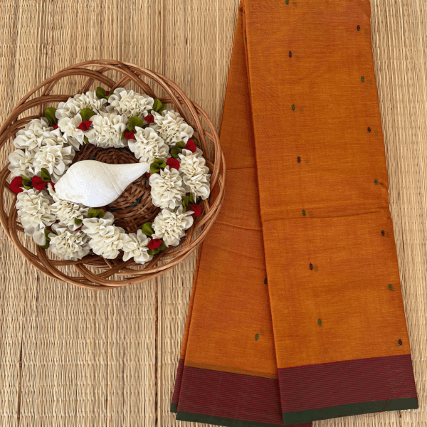 Mustard yellow kanchi cotton saree in thread work